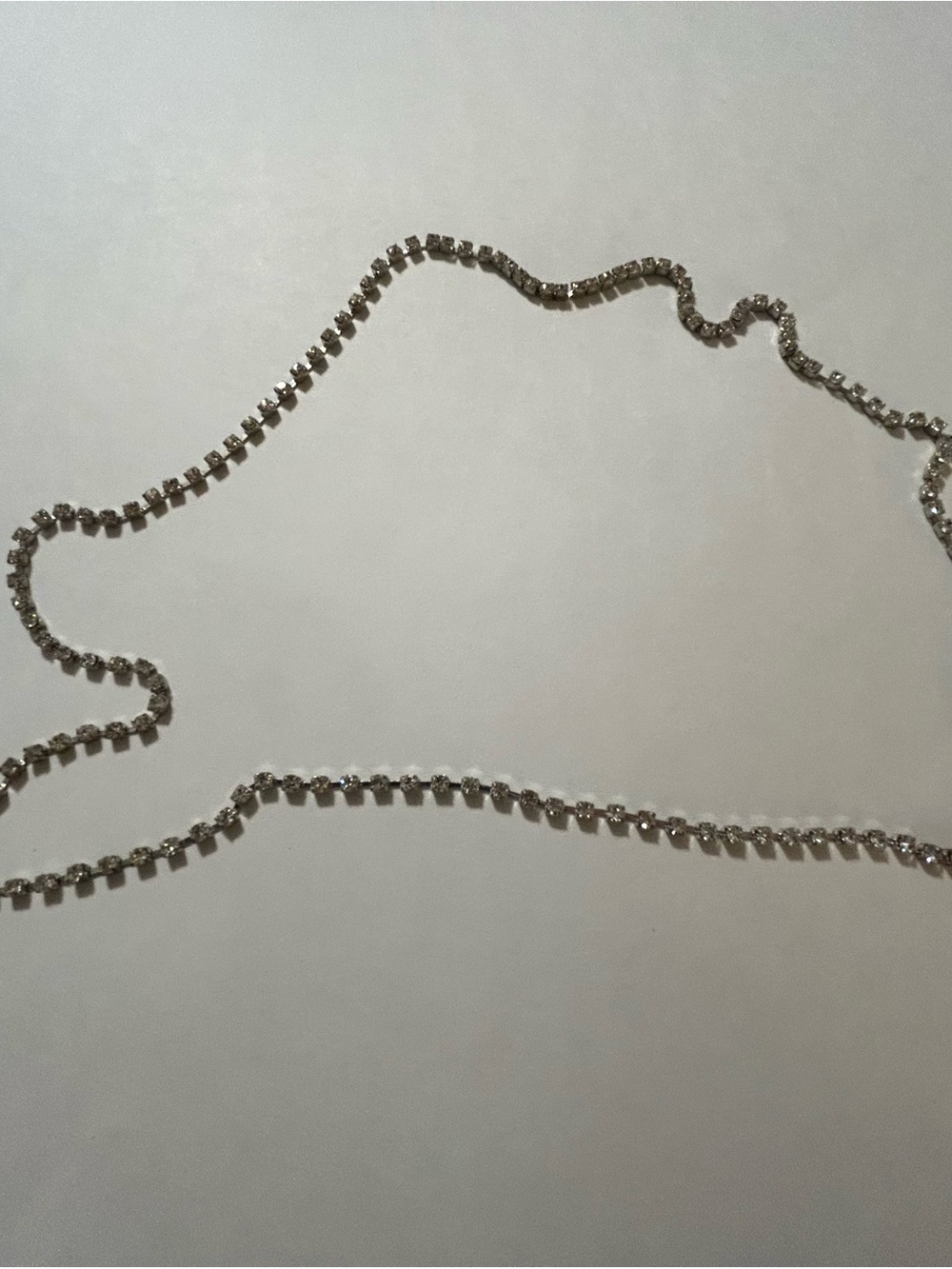 Vintage Silvertone Single Strand Rhinestone Tennis Chain Belt Adjustable